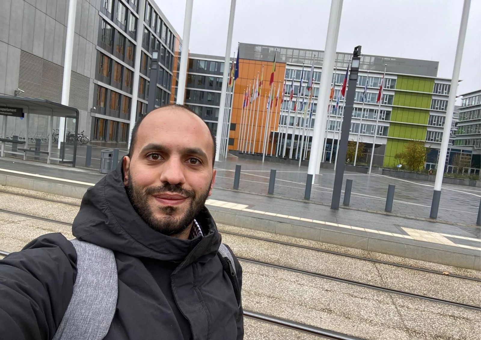 Sari Al-Sabatin outside the European Parliament building in Luxembourg during an Erasmus+ youth exchange