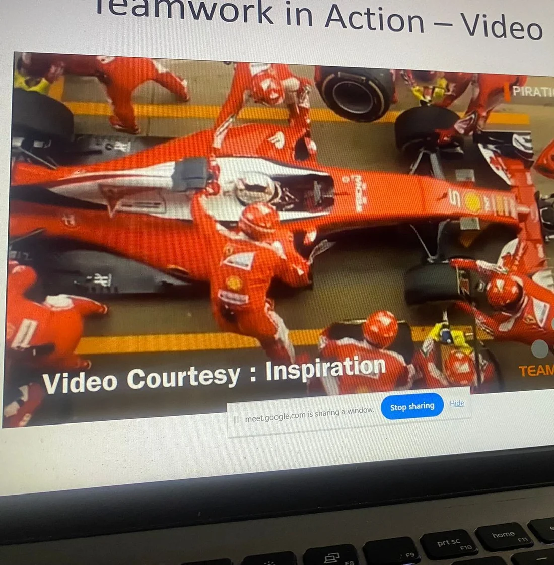 Presentation slide titled Teamwork in Action shared during a Civic Engagement training session with Wahaj Shams